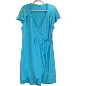 Fresh Product Womens XL SkyBlue V Neck Knee Length Wrap Dress Office Wear